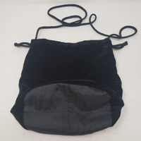 Vintage Black Velvet Embroidered Flowers Shoulder Bag Cinch Drawstring Purse