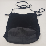 Vintage Black Velvet Embroidered Flowers Shoulder Bag Cinch Drawstring Purse