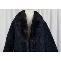 Vintage Winter Persian Nubby Wool Fur Muff Collar MCM Peacoat Jacket Womens M