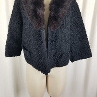 Vintage Winter Persian Nubby Wool Fur Muff Collar MCM Peacoat Jacket Womens M