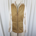 Liz Claiborne Angora Wool Faux Suede Bodice Sweater Jacket Shacket Womens L Tan