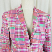 Lord & Taylor Patchwork Madras Plaid Jacket Blazer Womens 2 3/4 Sleeves Pink