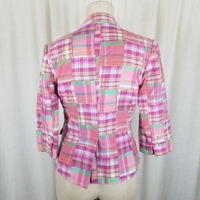 Lord & Taylor Patchwork Madras Plaid Jacket Blazer Womens 2 3/4 Sleeves Pink