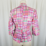 Lord & Taylor Patchwork Madras Plaid Jacket Blazer Womens 2 3/4 Sleeves Pink