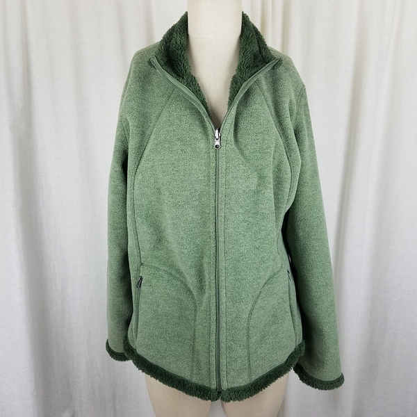 Laura Scott Faux Fur Lined Fleece Windbreaker Jacket Womens XL Contrast Green