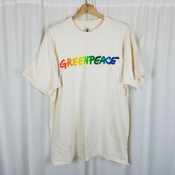 Vintage Greenpeace Rainbow Warriors TShirt Mens XL 80s Save the Whales Organic