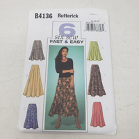 BUTTERICK 6 Six Sew Fast & Easy Sewing Pattern B4136 Women Sz 14-16-18 Skirts