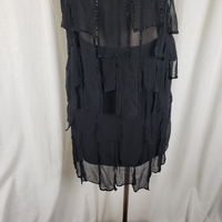 NWT She's 1920's Look Black Silk Flapper Handkerchief Skirt & Top Set Womens M