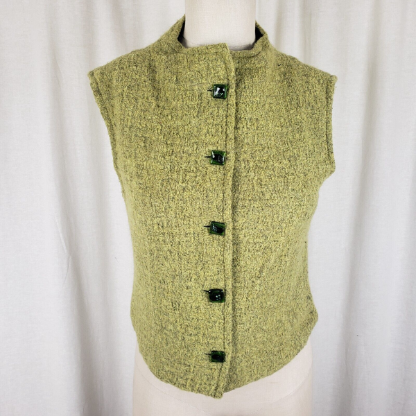 Jones Limited Band Collar Merino Wool Silk Button Up Outdoor Vest Womens XS