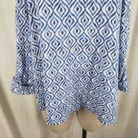 Chico's Ikat PrintScoop Neck Tunic Top Shirt Womens Sz 3 XL Lagenlook Blue White