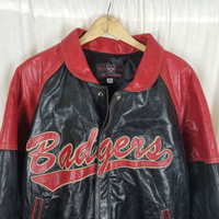 Vintage JH Design Wisconsin Badgers Leather Bomber Jacket Letterman Mens XL USA