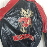 Vintage JH Design Wisconsin Badgers Leather Bomber Jacket Letterman Mens XL USA