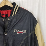 Vintage Michael Hoban Where MI Budweiser USA Flag Leather Bomber Jacket Mens L