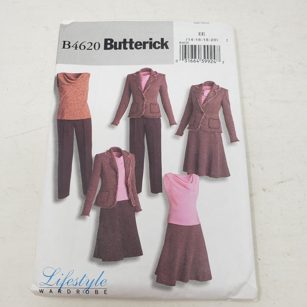 Butterick B4620 Sewing Pattern Draped Top Blazer Jacket Pants Skirt 14-16-18-20