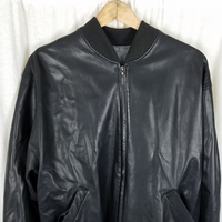 Vintage Jose Luis Black Lamb Leather Cafe Bomber Baseball Jacket Mens 44R USA