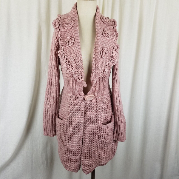 John Fashion Sweater Flower Coat Knit Long Cardigan Womens L Coatigan Rose Shawl
