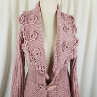 John Fashion Sweater Flower Coat Knit Long Cardigan Womens L Coatigan Rose Shawl