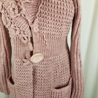 John Fashion Sweater Flower Coat Knit Long Cardigan Womens L Coatigan Rose Shawl
