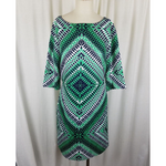 Banana Republic Psychadelic Geometric Shift Boat Neck Dress Womens 8 Black White