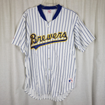 Vintage Milwaukee Brewers Rawlings Pinstriped Baseball Jersey Mens XL USA 50/50