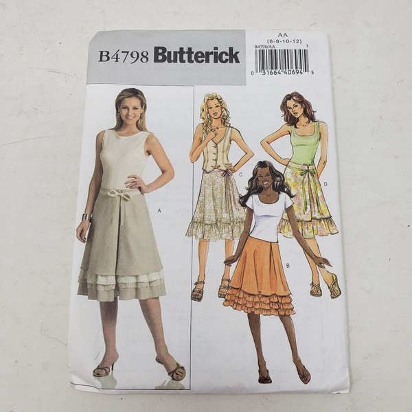 Butterick Sewing Pattern Ruffled Skirt Belt B4798 Womens Size 6-8-10-12 UNCUT AA