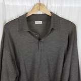 Vintage Gran Sasso Silk Cashmere Polo Collared Henley Sweater Mens 54 XL Brown