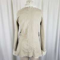 Mystree Vegan Faux Suede Sherpa Lined Drape Ruffled Swing Jacket Coat Womens S