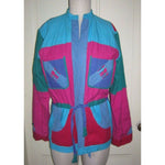 Colorblock Patchwork Quilted Wrap Open Front Belted Jacket Womens M Boho Hippie