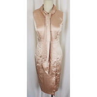 Vero Moda Satin Dress Fitted Bodycon Sexy Built in Scarf Faux Wrap Womens M Nude