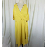 Ann Taylor Factory Wrap Side Tie Yellow Chiffon Midi Dress Womens L NWT $110