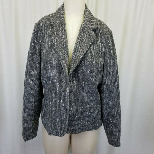 Coldwater Creek Woven Mottled Recycled Wool Blend Jacket Blazer Womens 16 Black