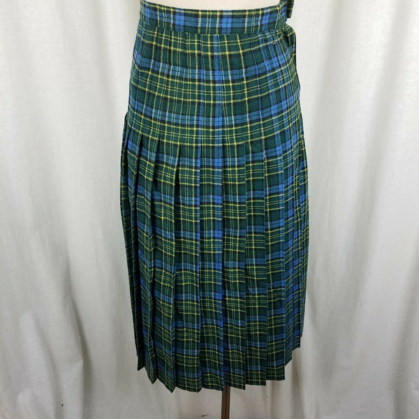 Vintage Crazy Horse Wool Tartan Plaid Pleated Long Midi Skirt Womens 5/6 Green