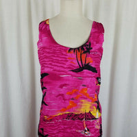 Barbados Hawaiian Tiki Hot Pink Scoop Neck Rayon Floral Tank Dress Womens M L
