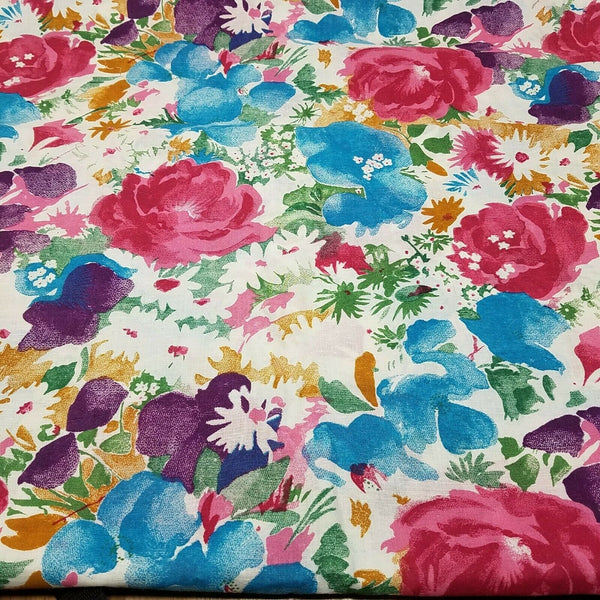 Wamsutta OTC Large Flowers Floral Print Fabric 5+ yards Bright Watercolors Look
