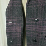 Paul Levy Purple Plaid Mohair Wool Midi Peacoat Womens M  L Vintage 80s Black
