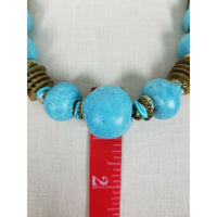 Single Strand Blue Turquoise Chunky Beads BEADED NECKLACE Choker Resin Plastic