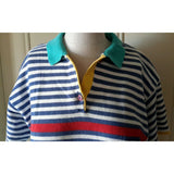 Vintage Lecomte Polo Short Sleeve Striped Shirt Womens L XL Jersey Knit Woven