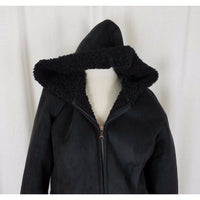 Esprit Vegan Sherpa Shearling Fur Faux Suede Hooded Parka Jacket Peacoat M