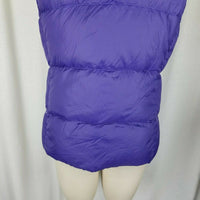 LL Bean Hooded Fur Trim Goose Down Nylon Quilted Puffer Vest Womens S Purple