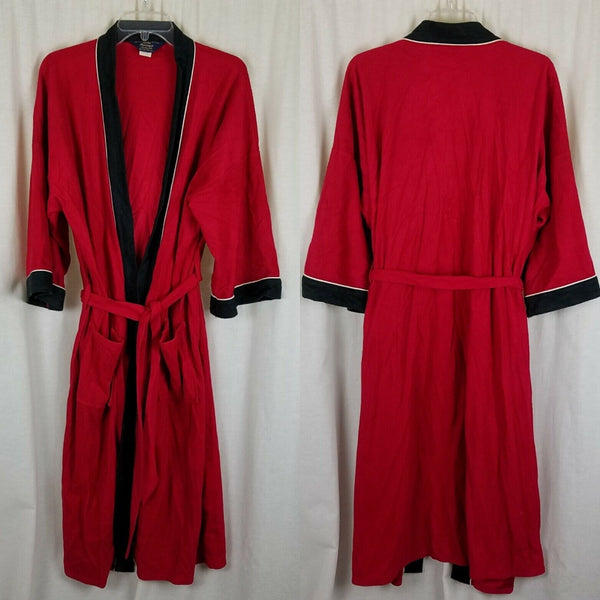 Harcourt Red & Black Velour Wrap Bath Robe Mens One Size OS Striped USA Smoking