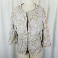 Coldwater Creek Woven Textured Embroidered Tapestry Jacket Womens 12 3/4 Sleeve