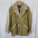 Sears Sportswear Vegan Faux Shearling Suede Western Peacoat Car Coat Mens 40 Tan
