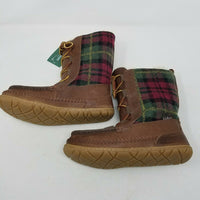 LL Bean Wicked Good Lodge Boots Shearling Wool Plaid Leather Snow Tall Womens 8