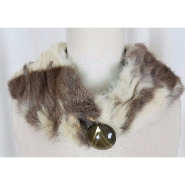 Vintage Genuine Fur Stole Sable Scarf Wrap Boa Mod Button Up Sweater Coat Collar
