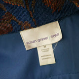 Susan Graver Western Floral Tapestry Faux Suede Pants Suit Zip Jacket Womens M