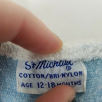 Vintage St Michael Terrycloth Top Shirt Baby Blue Boys 12-18M Blue Teddy Bears