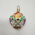 Vintage Painted Glass Flower Fruit Basket Christmas Tree Ornament Spun Blown 4"