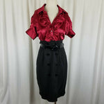 Roulette Colorblock Double Breasted Belted Mini Satin Coat Dress Womens 10 Goth