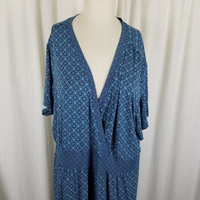 LL Bean Summer Jersey Knit Stretch Faux Wrap Dress Womens 3X Plus Size Teal