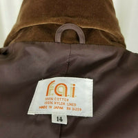 Vintage MCM 70s F.A.I. Chocolate Brown Velvet Jacket Blazer Womens 14 Button Up